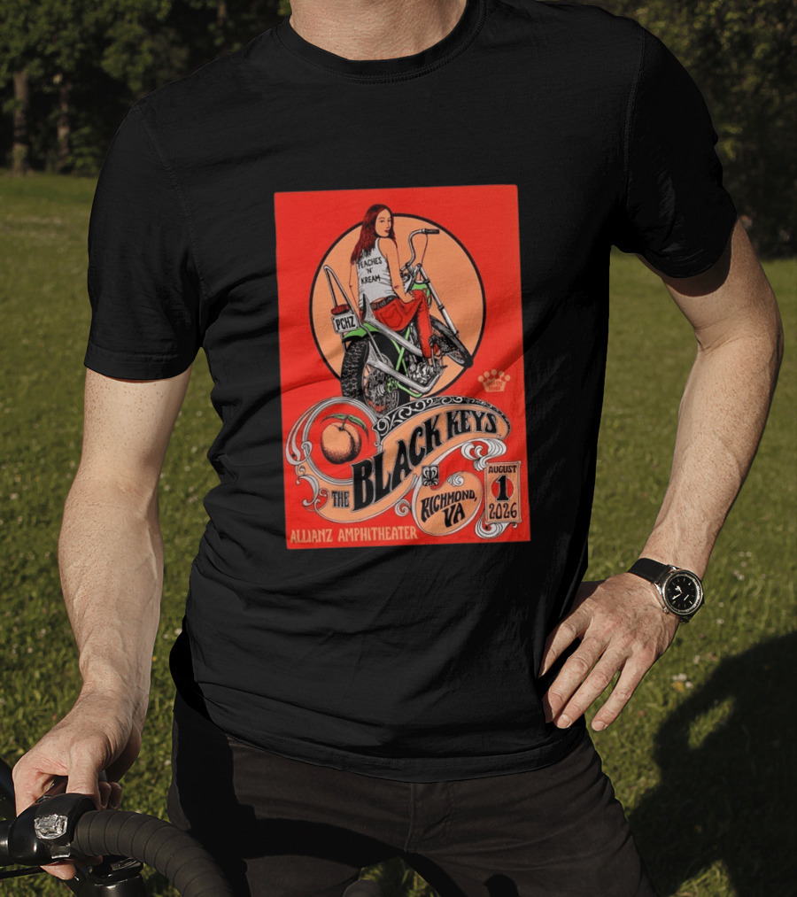 The Black Keys Allianz Amphitheater Richmond VA August 1 2026 Peaches N Kream Motorcycle T-Shirt