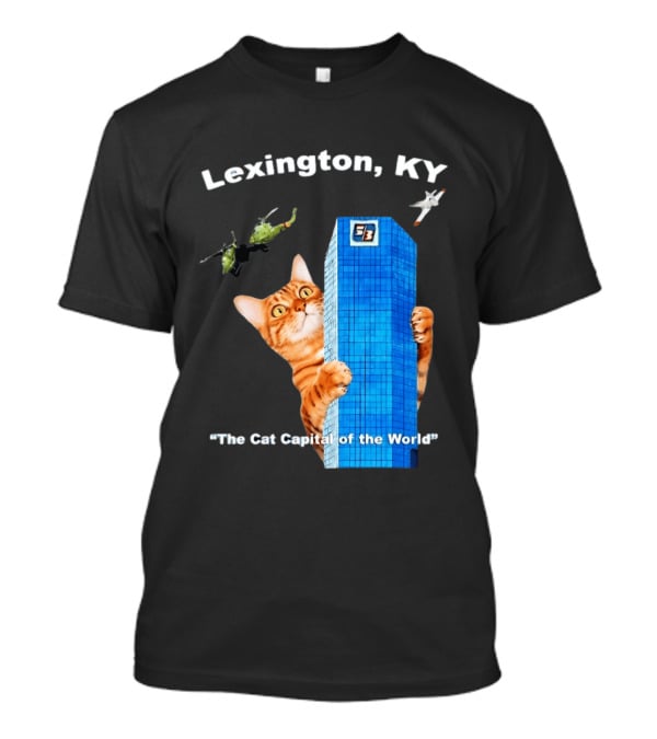Lexington KY The Cat Capital Of The World Funny Cat With Building And Helicopter T-Shirt