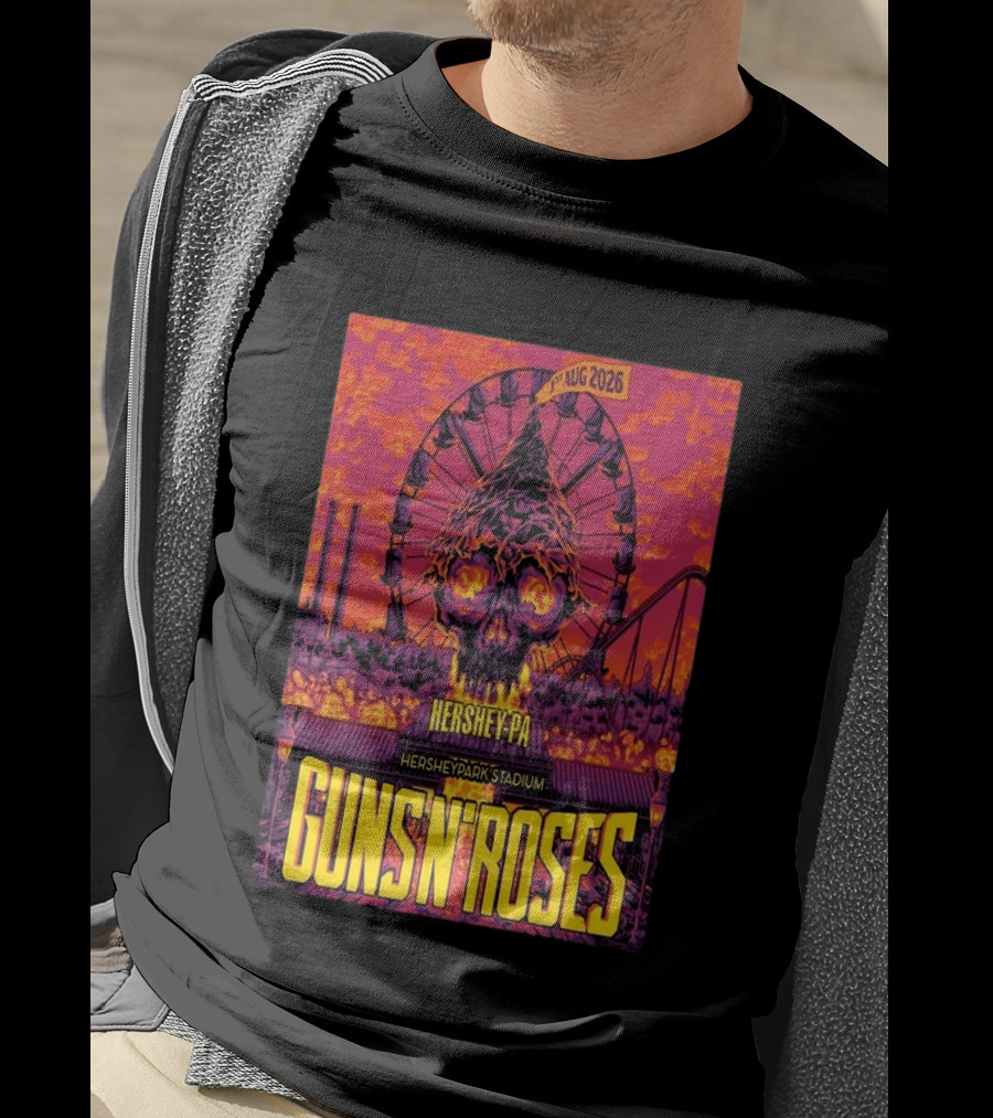 Guns N' Roses Aug 01 2026 Hersheypark Stadium Hershey PA Ferris Wheel Skull Tour T-Shirt