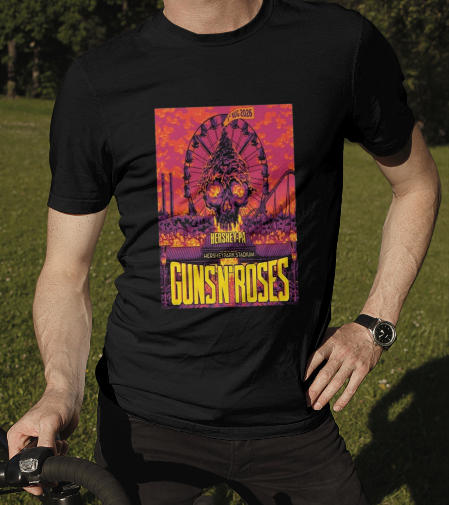 Guns N' Roses Aug 01 2026 Hersheypark Stadium Hershey PA Ferris Wheel Skull Tour T-Shirt