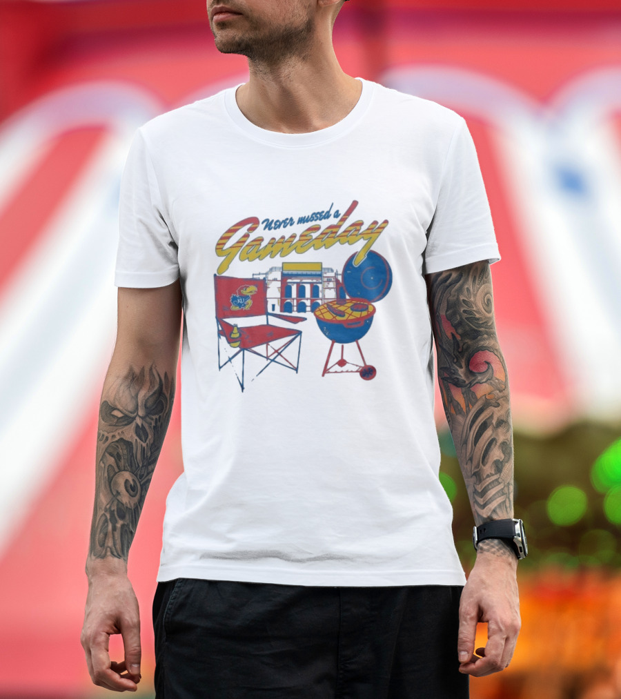 Kansas Jayhawks Never Missed A Gameday BBQ Chair Stadium Grill T-Shirt