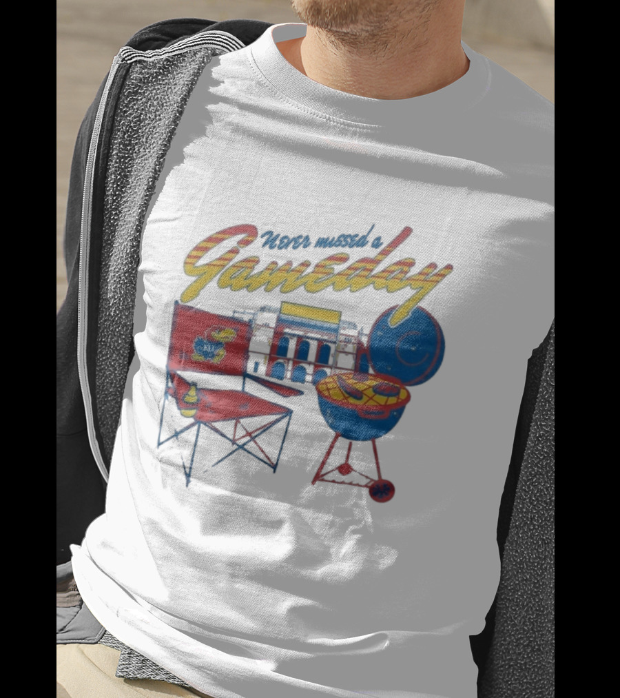Kansas Jayhawks Never Missed A Gameday BBQ Chair Stadium Grill T-Shirt