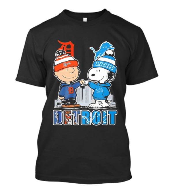 Charlie Brown Snoopy Detroit Tigers Lions Fist Bump Peanuts T-Shirt