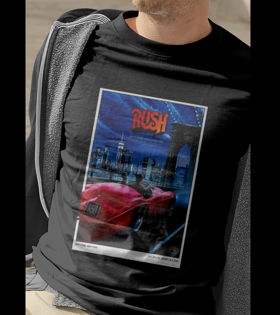 Rush Fifty Something Tour 2026 Manhattan NYC July 28 30 August 1 3 New York Bridge Red Car T-Shirt