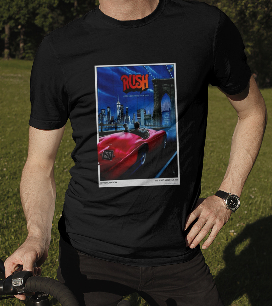 Rush Fifty Something Tour 2026 Manhattan NYC July 28 30 August 1 3 New York Bridge Red Car T-Shirt