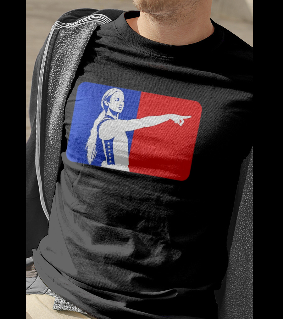 Sophie Cunningham WNBA 2026 Pointing Gesture In Blue And Red T-Shirt
