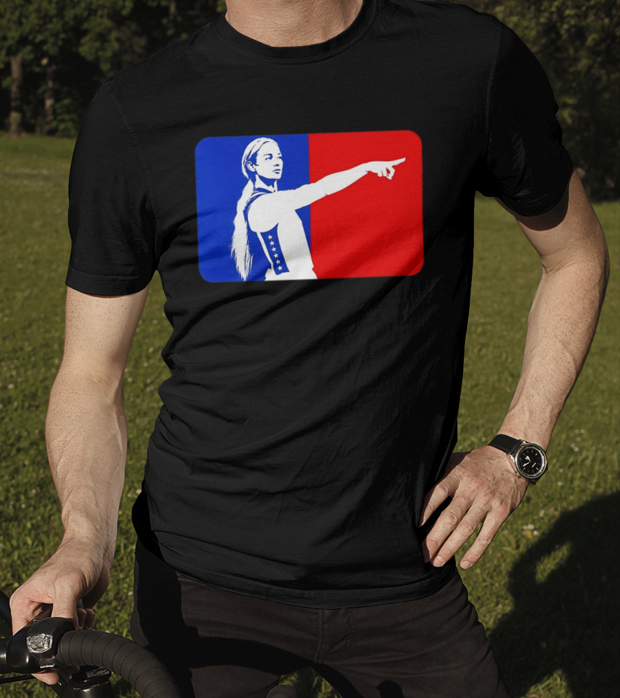 Sophie Cunningham WNBA 2026 Pointing Gesture In Blue And Red T-Shirt