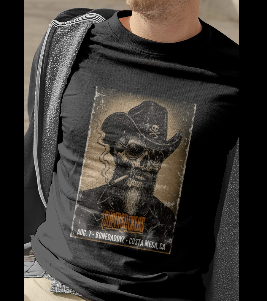 Supersuckers Aug 7 Bonedadydz Costa Mesa CA Cowboy Skull Smoking T-Shirt