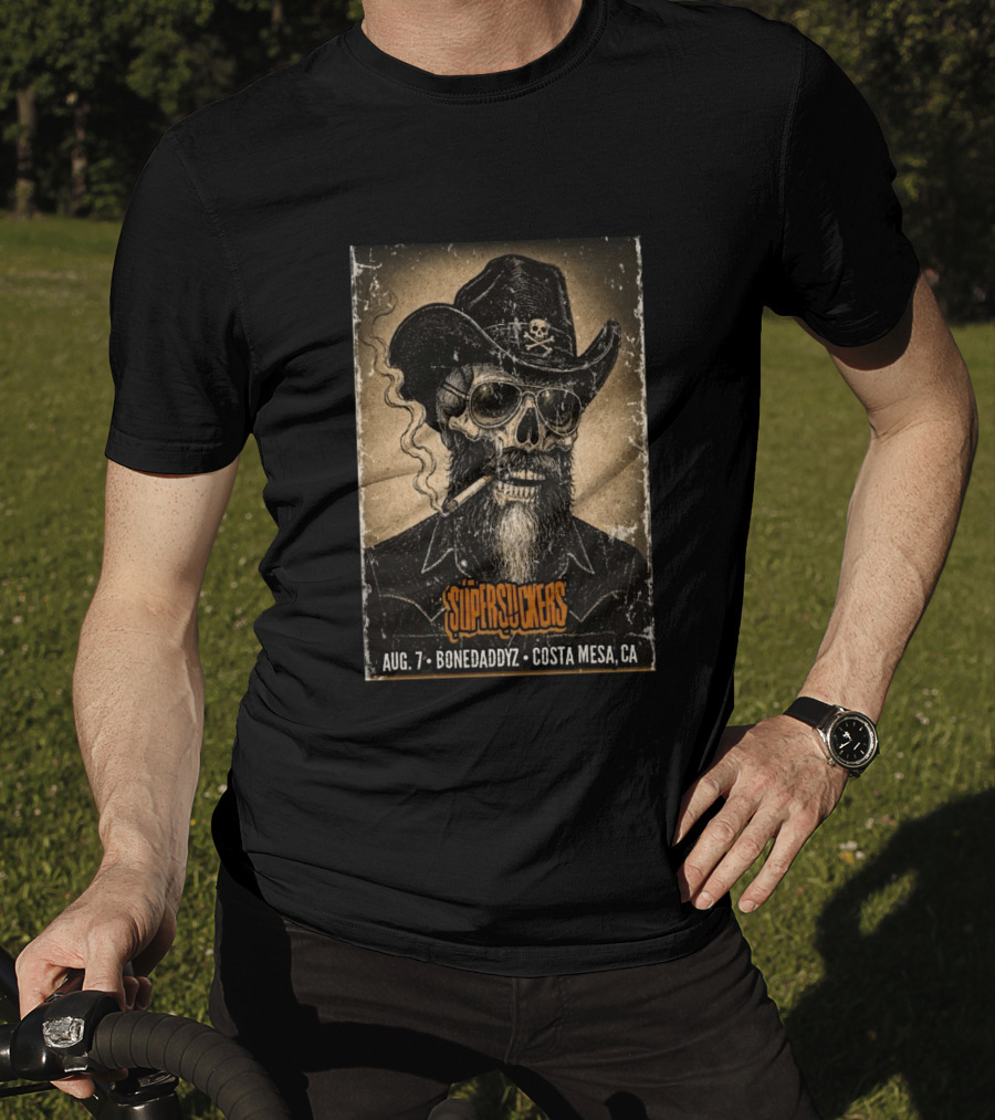Supersuckers Aug 7 Bonedadydz Costa Mesa CA Cowboy Skull Smoking T-Shirt