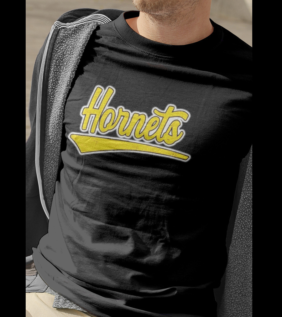 Hornets Team Yellow Text Stylized Font T-Shirt