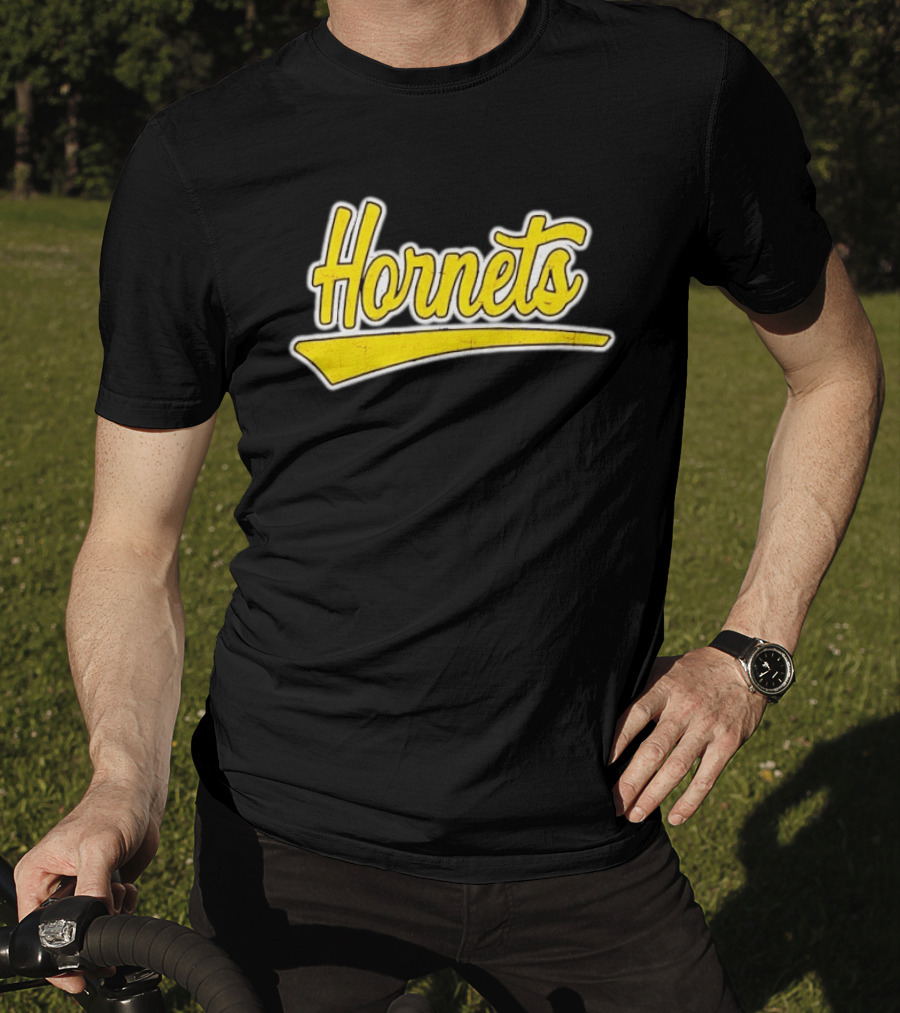 Hornets Team Yellow Text Stylized Font T-Shirt