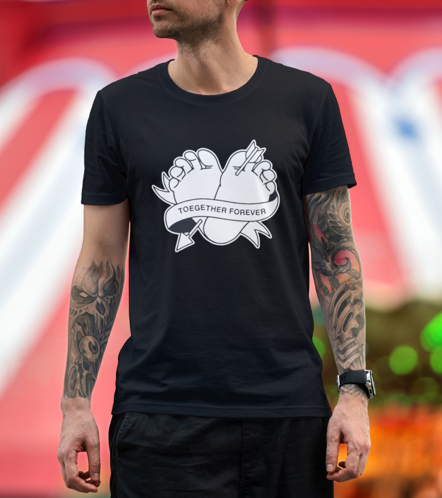Cupid's Piercing Toegther Forever Two Feet Arrow Heart Ribbon T-Shirt