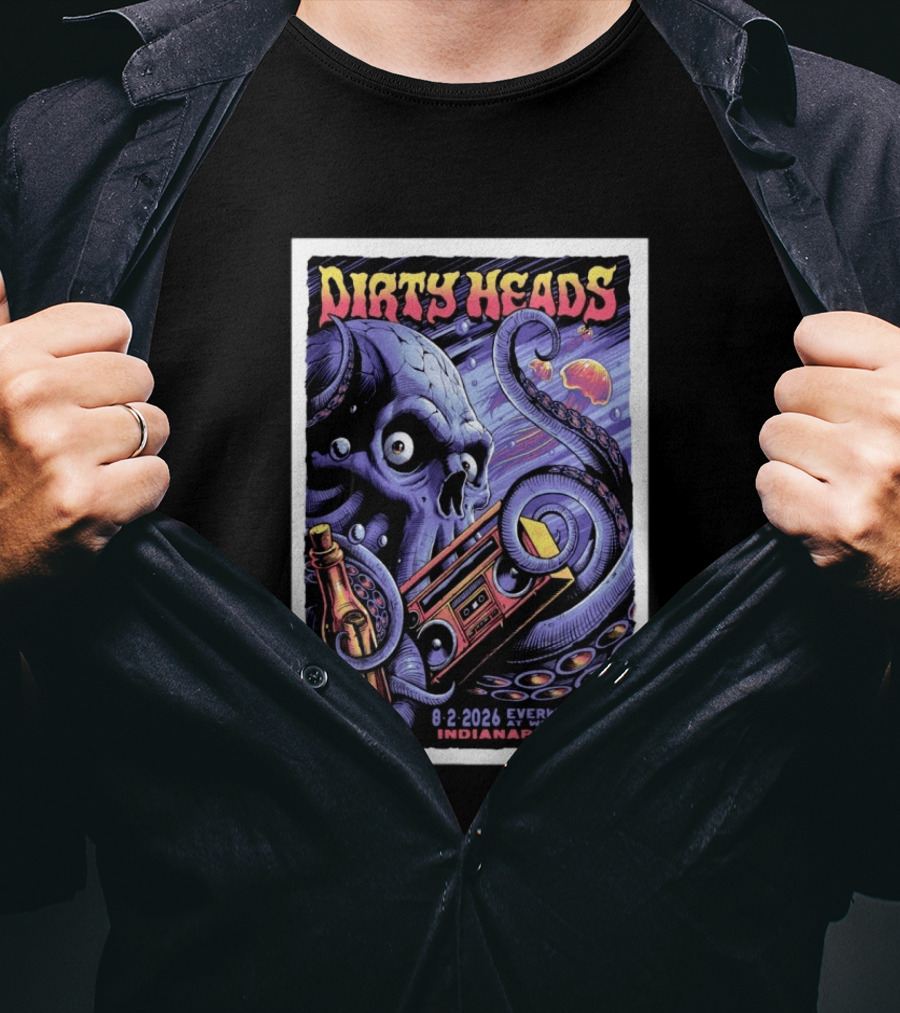 Dirty Heads Everwise Amp At White River 8.2.2026 Indianapolis IN Octopus Skull Alien Boombox T-Shirt