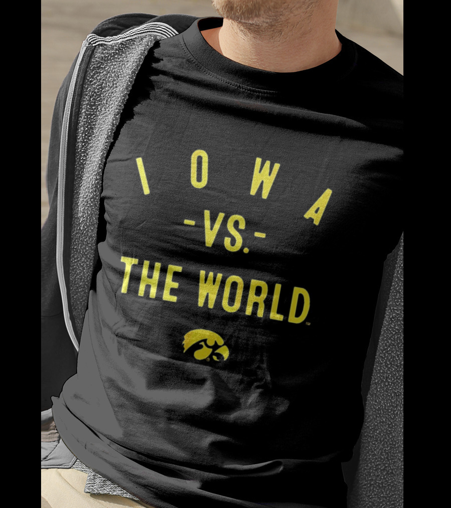 Iowa Hawkeyes NCAA Football Iowa Vs The World 2026 Yellow Text With Hawkeye T-Shirt