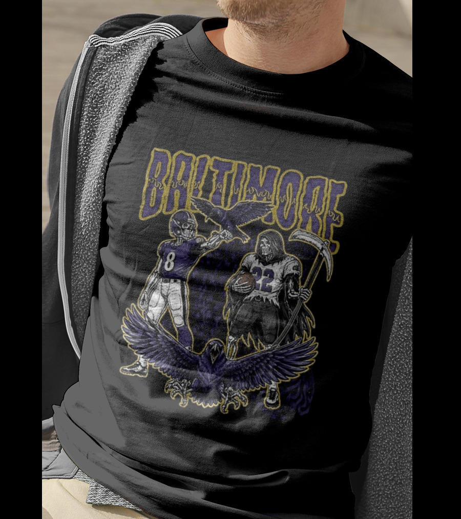 Baltimore Ravens Football Skeleton Lamar Jackson Derrick Henry Ravens T-Shirt