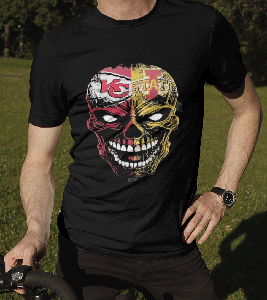 Kansas City Chiefs Iowa State Cyclones Skull Split Face T-Shirt
