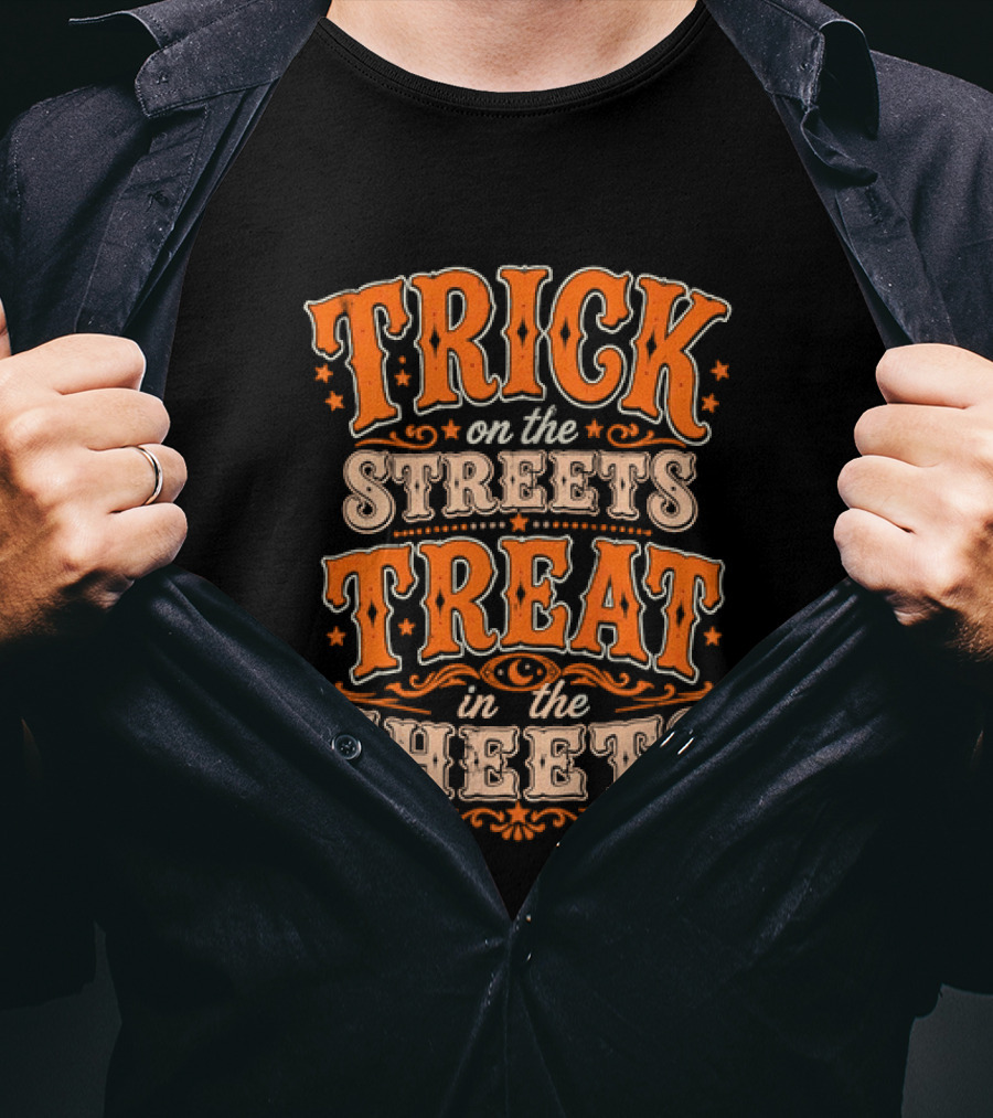 Halloween Trick On The Streets Treat In The Sheets Vintage Orange T-Shirt