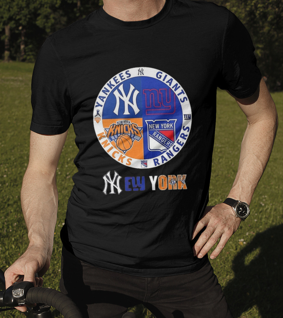 Yankees Giants Knicks Rangers New York Sports Teams Logos T-Shirt