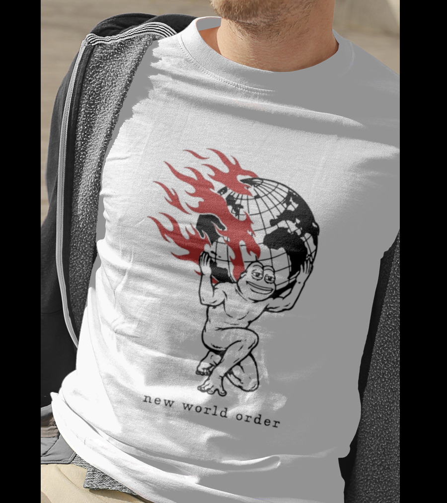 Frog Carrying Burning Earth With Flames New World Order T-Shirt