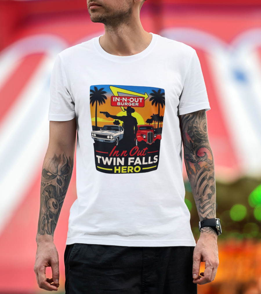 In N Out Burger Twin Falls Hero Sunset Cars Palms 2026 T-Shirt