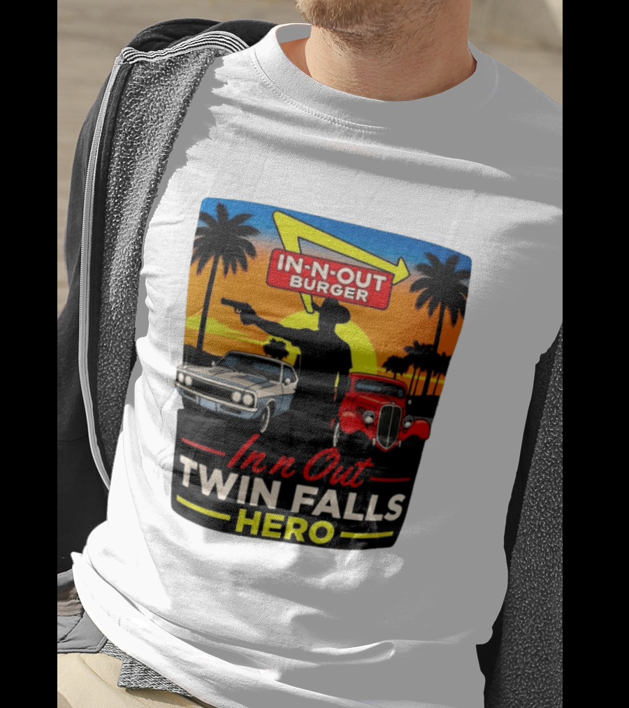 In N Out Burger Twin Falls Hero Sunset Cars Palms 2026 T-Shirt