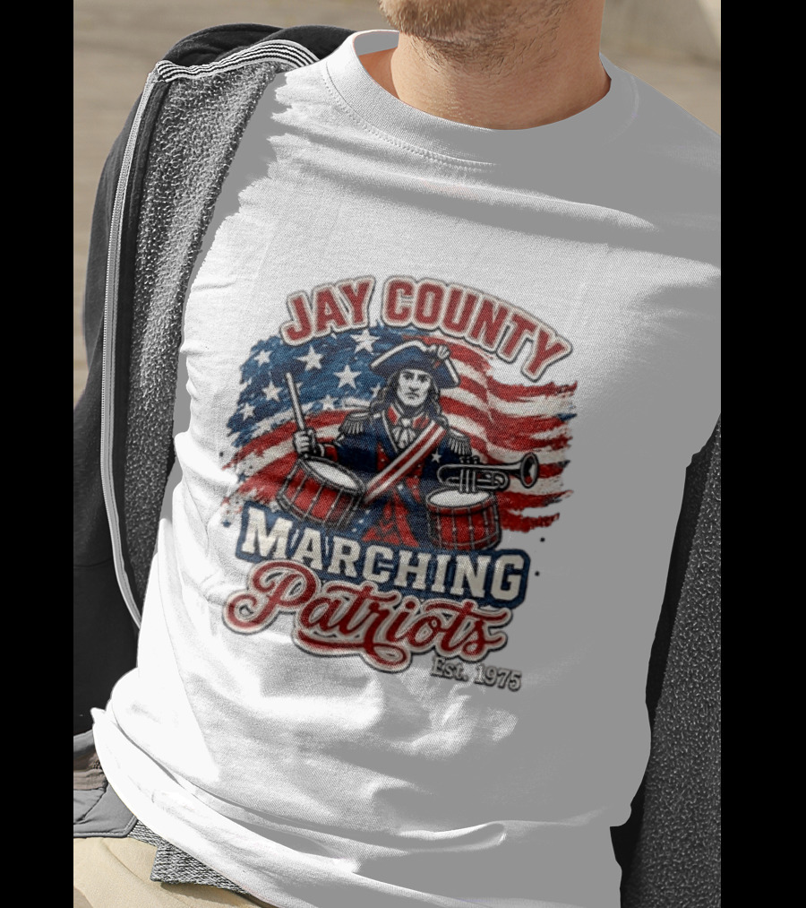 Jay County Marching Patriots Est 1975 American Flag Drummer T-Shirt