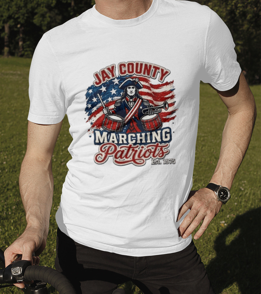 Jay County Marching Patriots Est 1975 American Flag Drummer T-Shirt