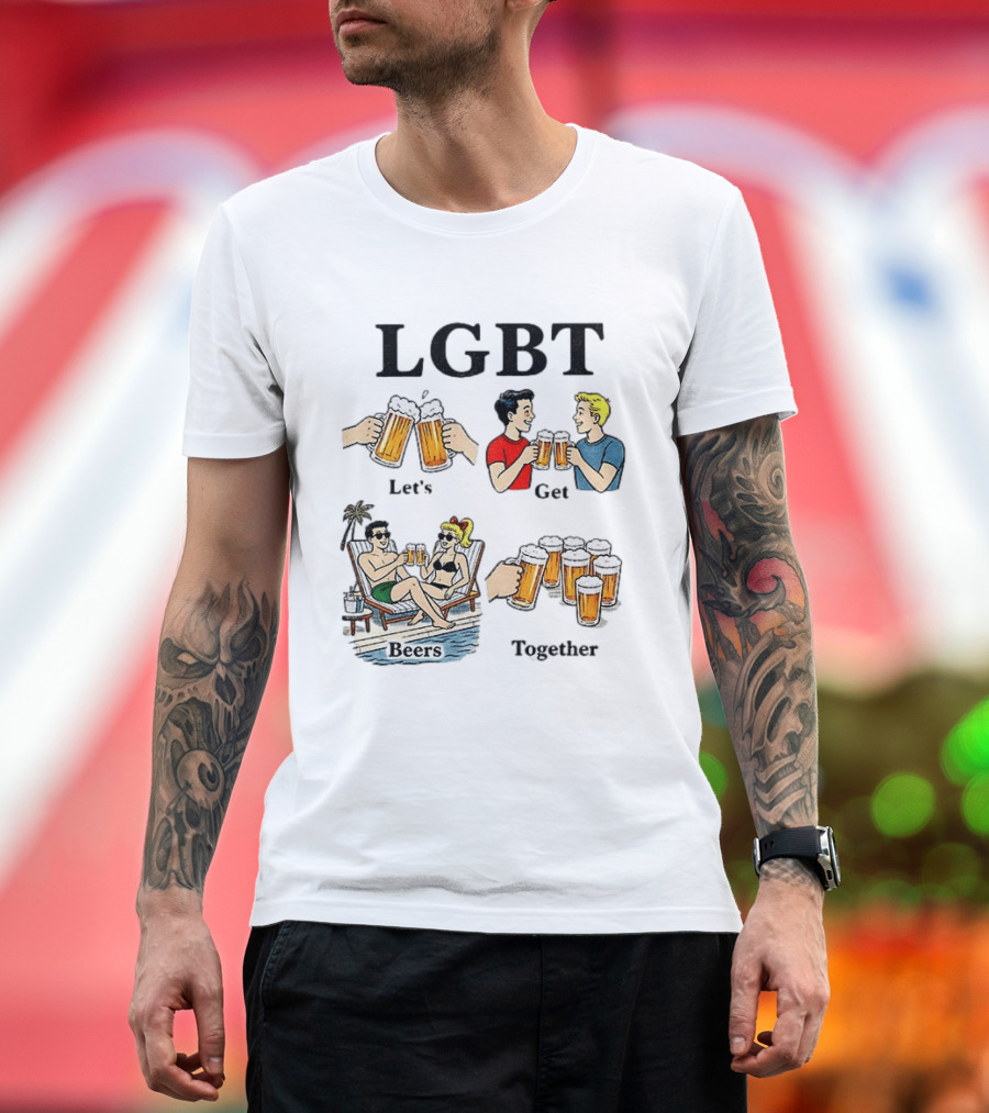 LGBT Let's Get Beers Together Retro Style Beer Cheers Illustrations T-Shirt