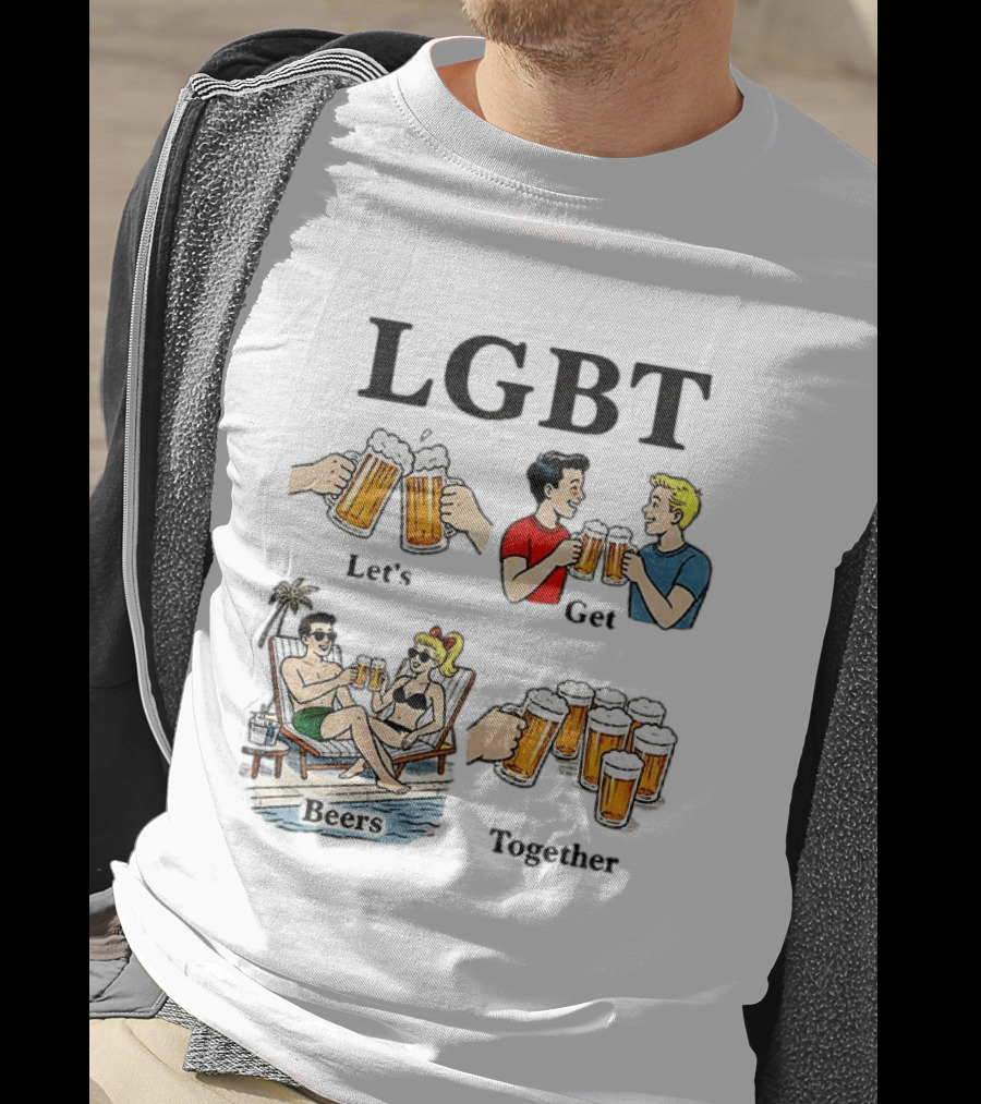 LGBT Let's Get Beers Together Retro Style Beer Cheers Illustrations T-Shirt