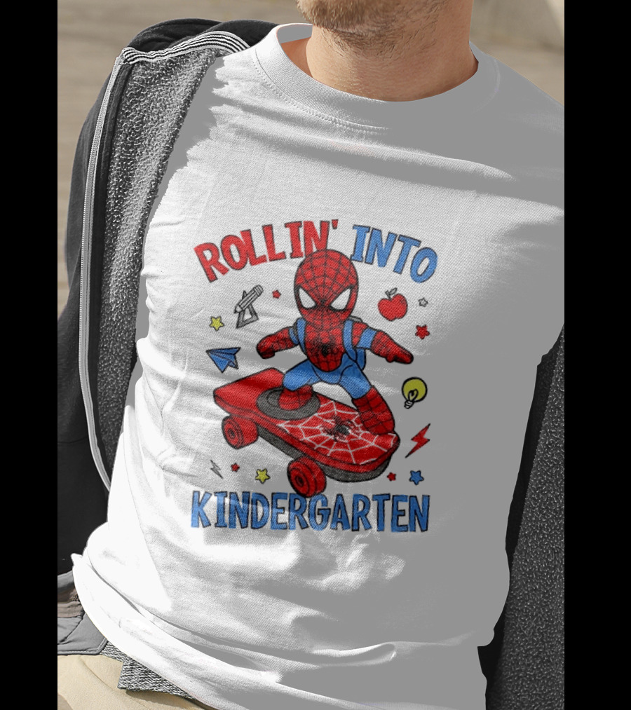 Rollin' Into Kindergarten Spider Man Skateboard Adventure T-Shirt