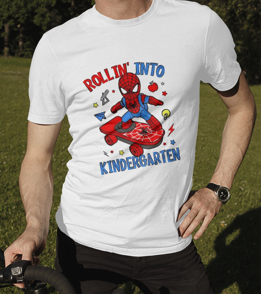 Rollin' Into Kindergarten Spider Man Skateboard Adventure T-Shirt