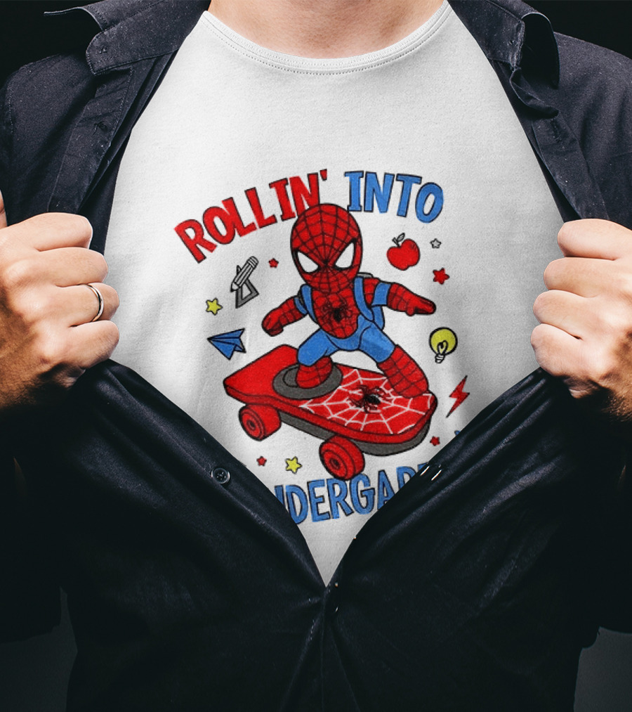 Rollin' Into Kindergarten Spider Man Skateboard Adventure T-Shirt