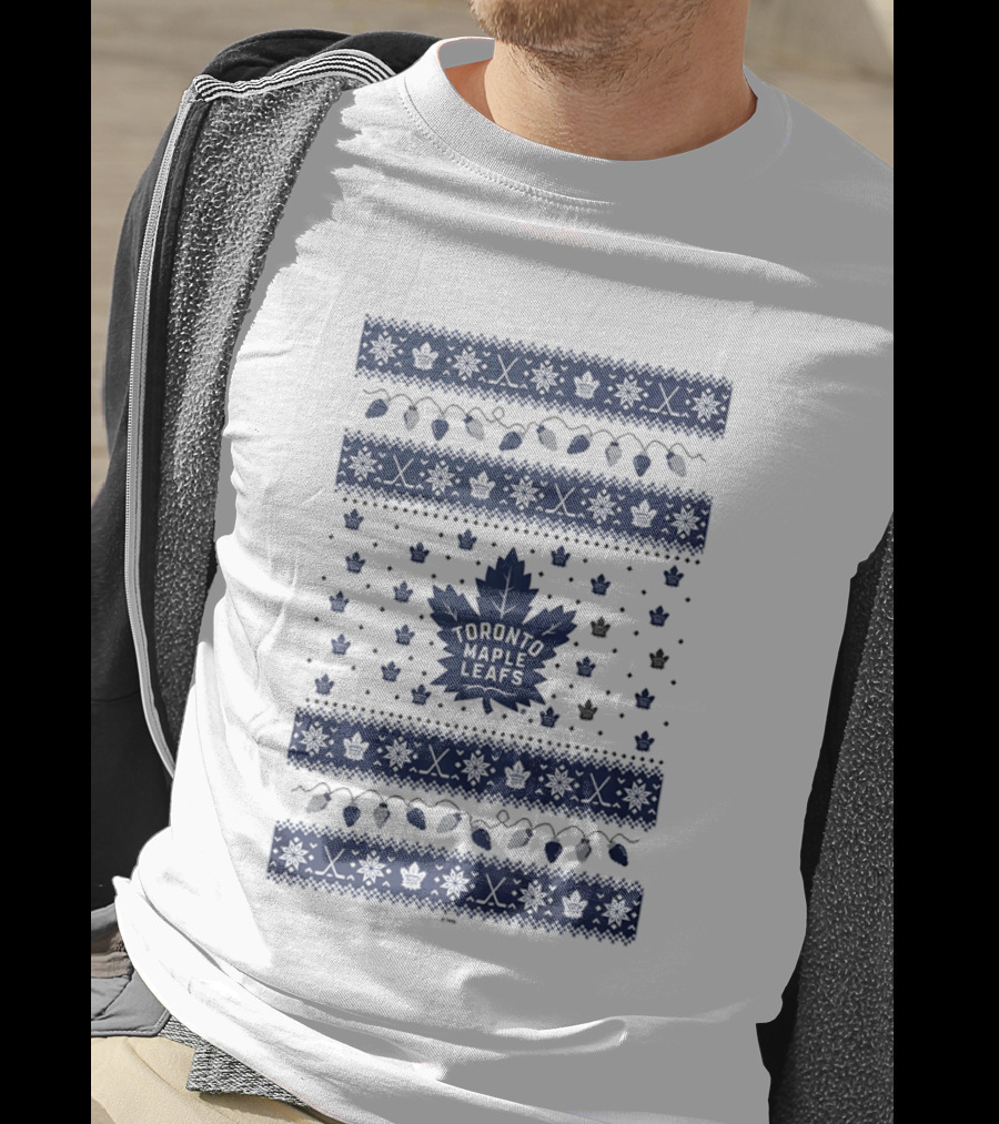 Toronto Maple Leafs Holiday Lights Festive Pattern Leafs Logo Snowflakes T-Shirt