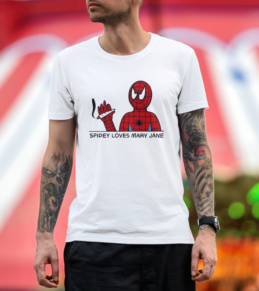 Spidey Loves Mary Jane Spider Man Smoking Humor T-Shirt
