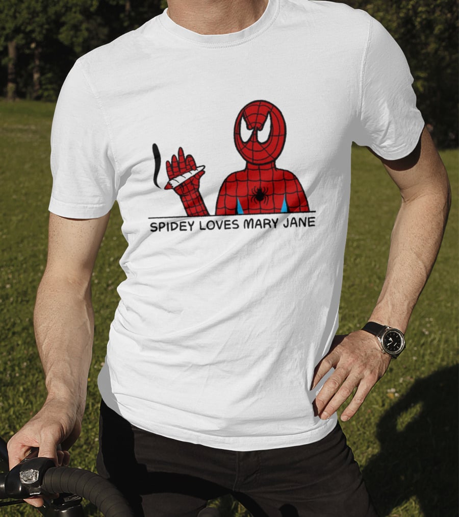 Spidey Loves Mary Jane Spider Man Smoking Humor T-Shirt