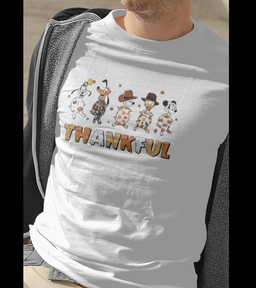 Thankful Cartoon Characters Autumn Leaves Dance Celebration T-Shirt