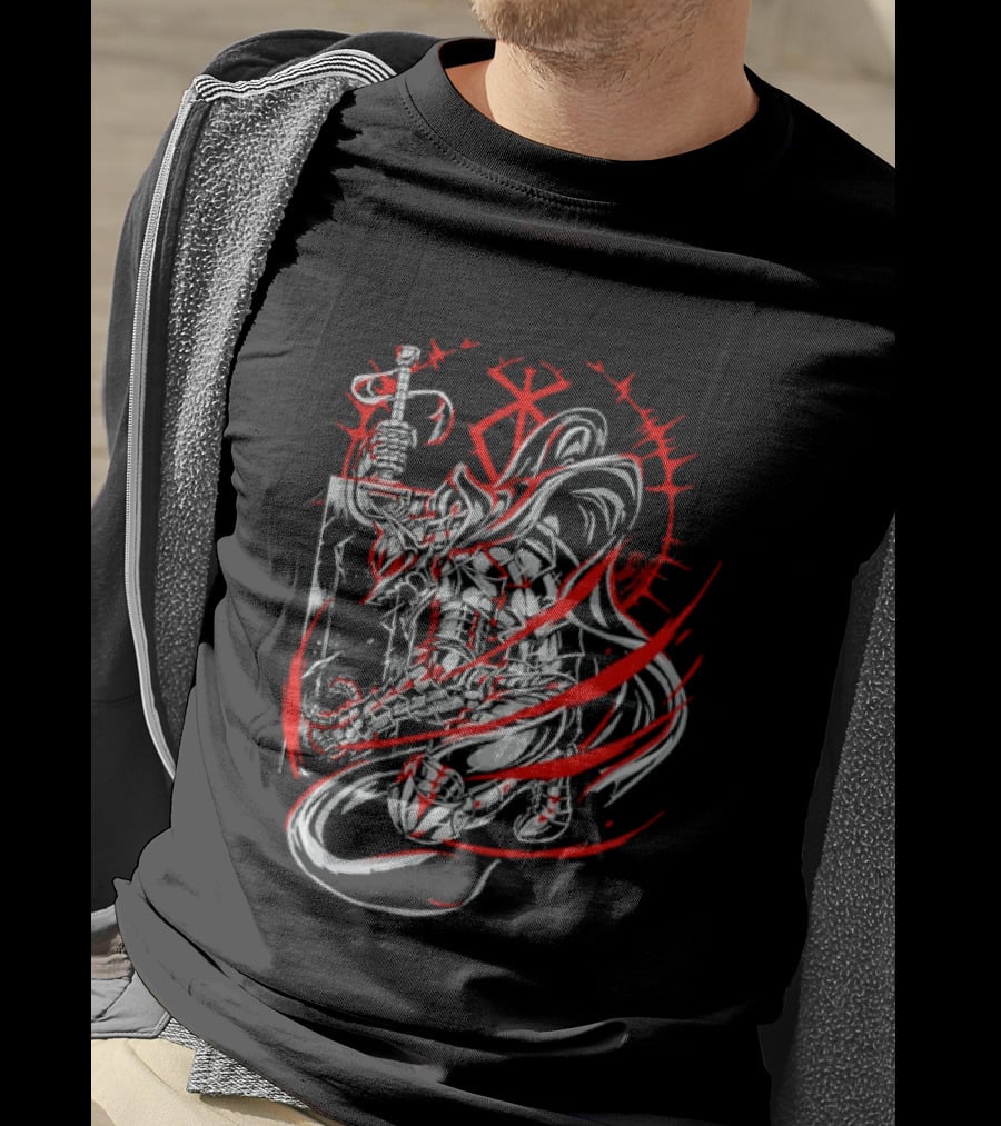 Berserk Dragonslayer Sword Armored Knight Red Sacrifice Glyph T-Shirt