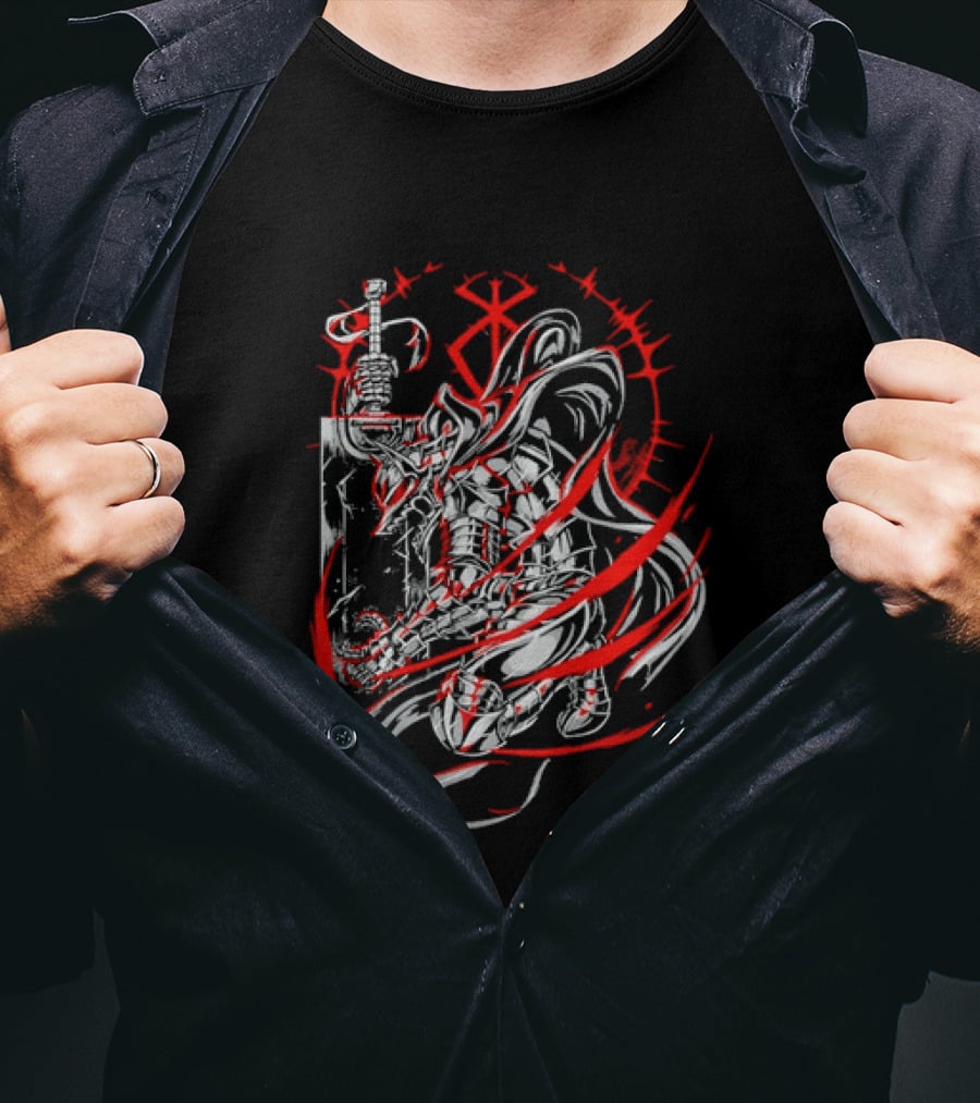 Berserk Dragonslayer Sword Armored Knight Red Sacrifice Glyph T-Shirt