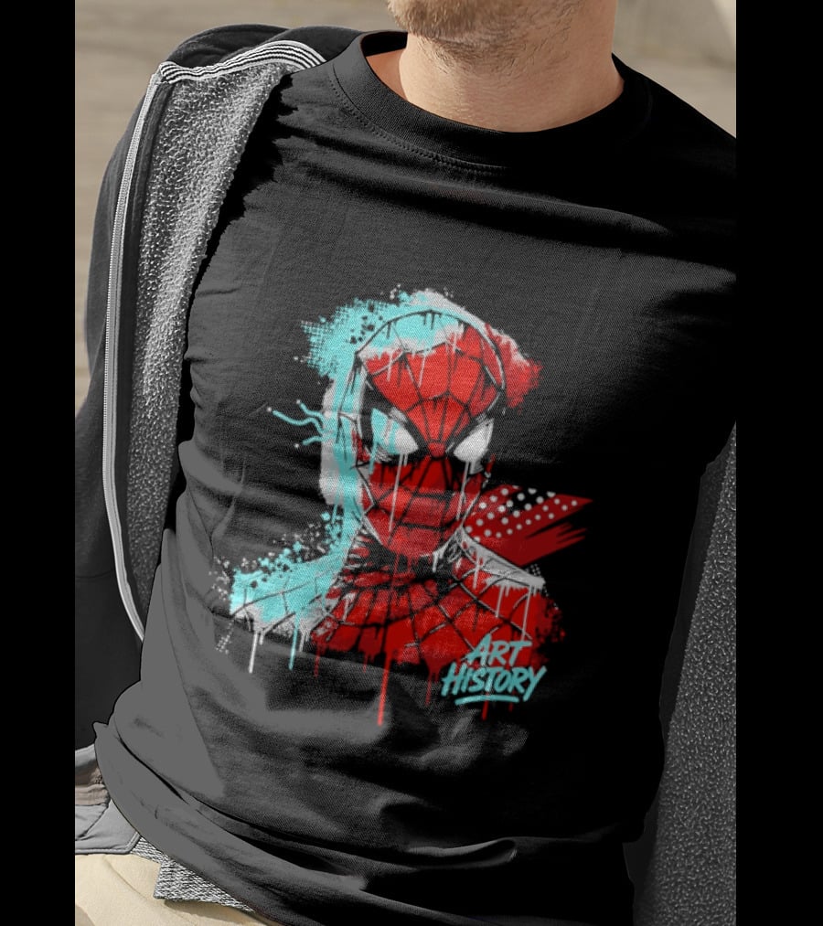 Spider Man Mask Dripping Paint Graffiti Art History Halftone Splatter T-Shirt