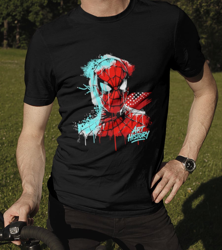 Spider Man Mask Dripping Paint Graffiti Art History Halftone Splatter T-Shirt