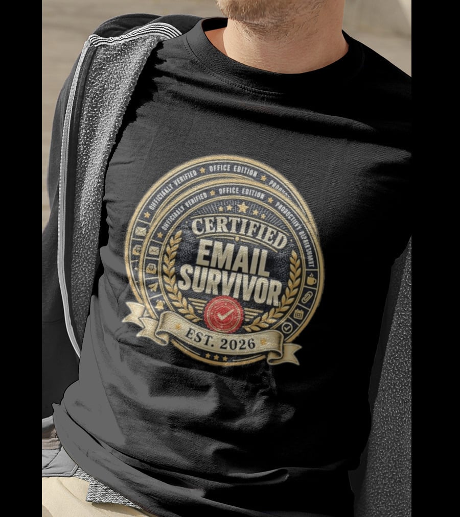 Certified Email Survivor Officially Verified Office Edition Productivity Paragon Est 2026 T-Shirt