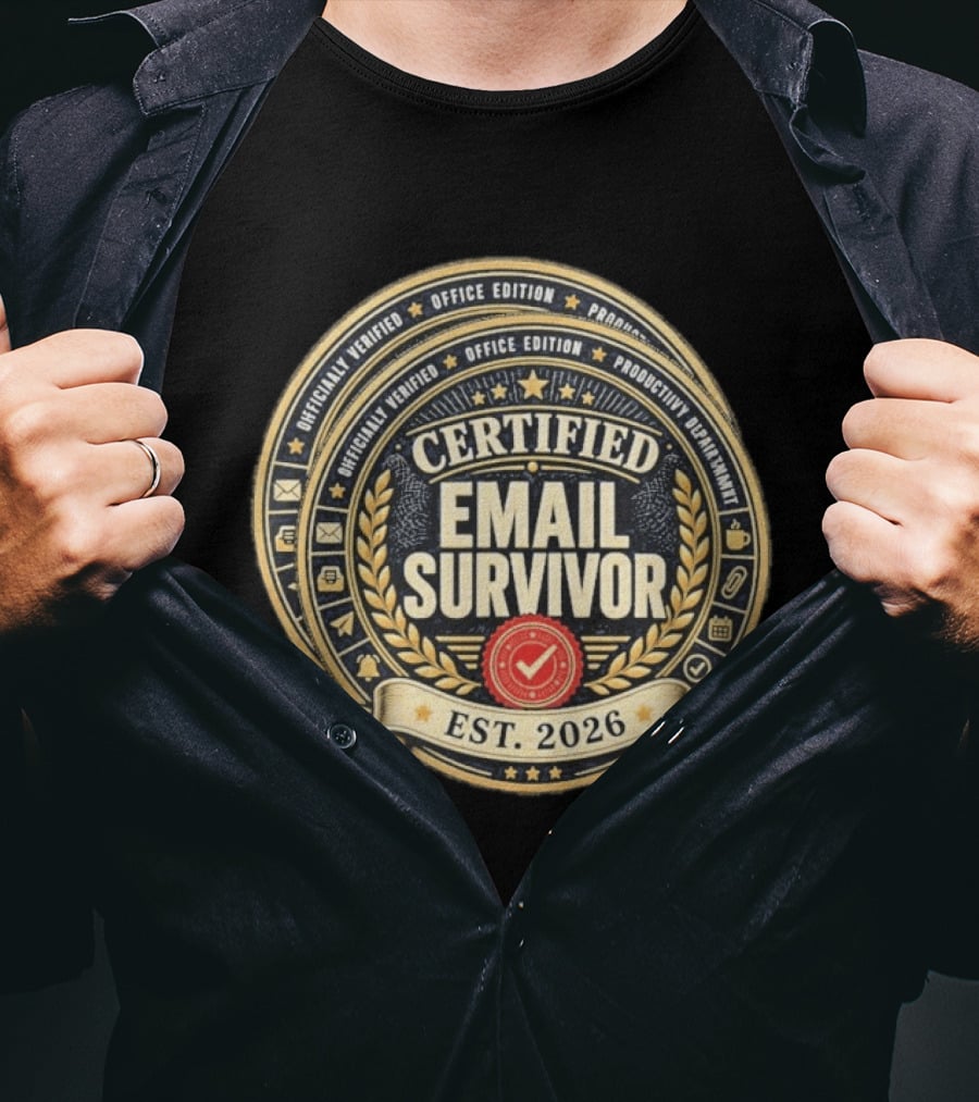 Certified Email Survivor Officially Verified Office Edition Productivity Paragon Est 2026 T-Shirt