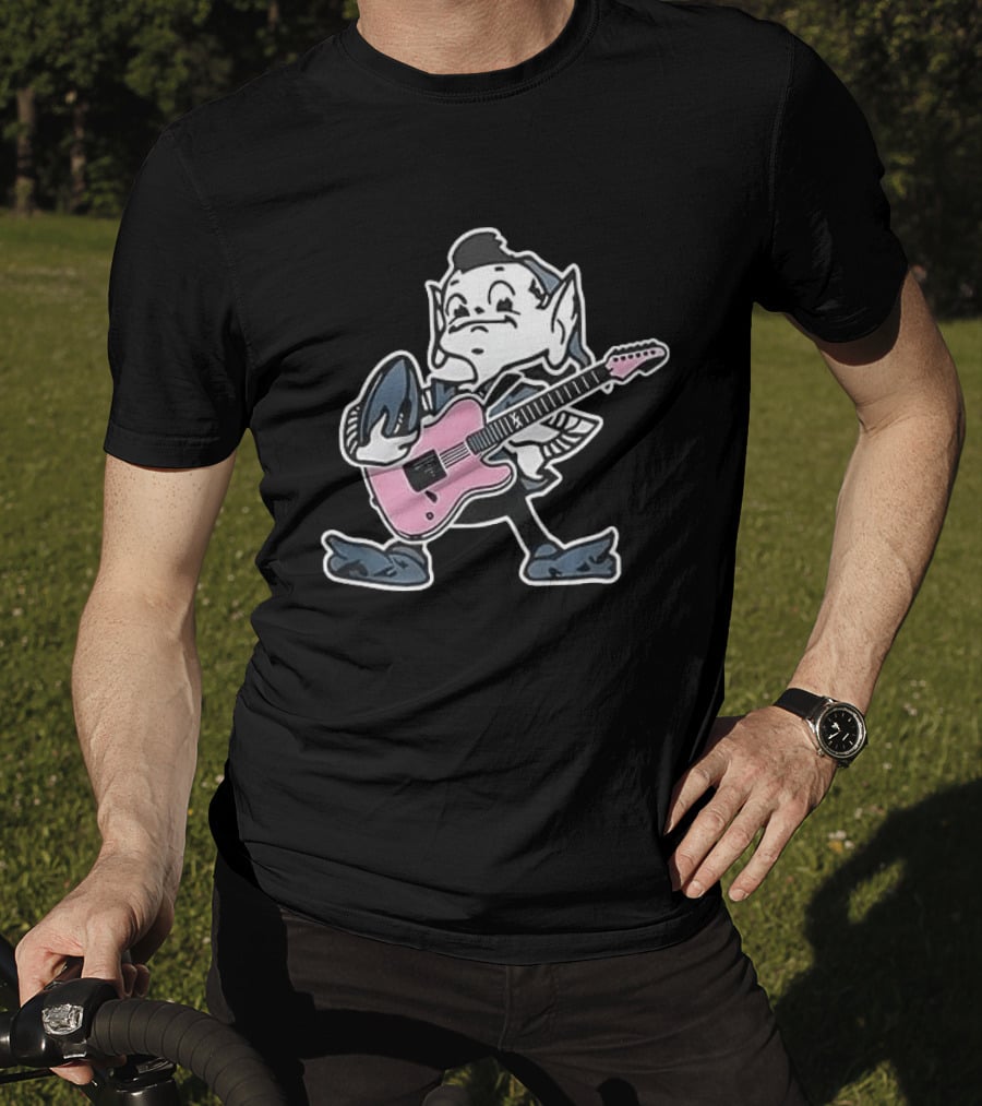 Cleveland Browns Elf Holding Football And Pink Electric Guitar T-Shirt