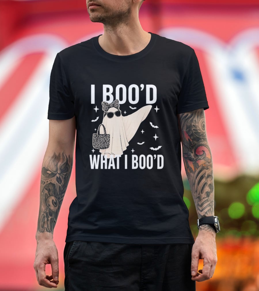 I Boo'd What I Boo'd Cartoon Ghost Leopard Bow Sunglasses Handbag T-Shirt