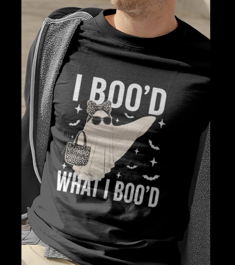 I Boo'd What I Boo'd Cartoon Ghost Leopard Bow Sunglasses Handbag T-Shirt