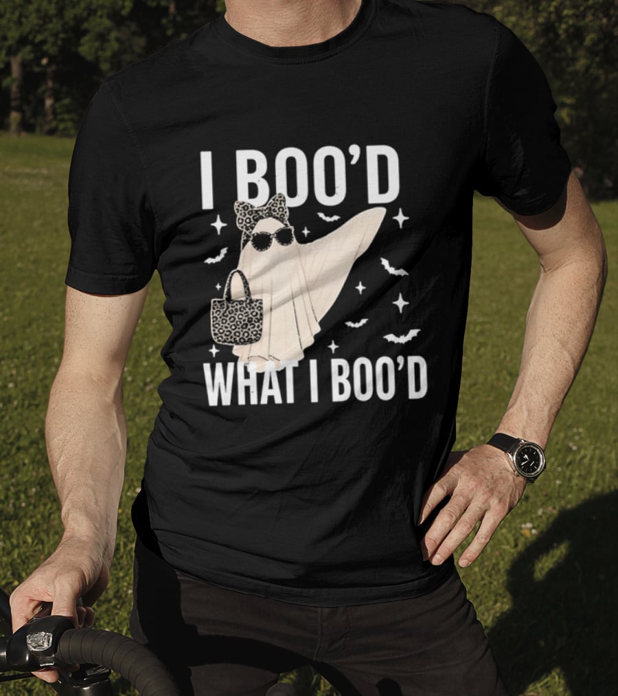 I Boo'd What I Boo'd Cartoon Ghost Leopard Bow Sunglasses Handbag T-Shirt