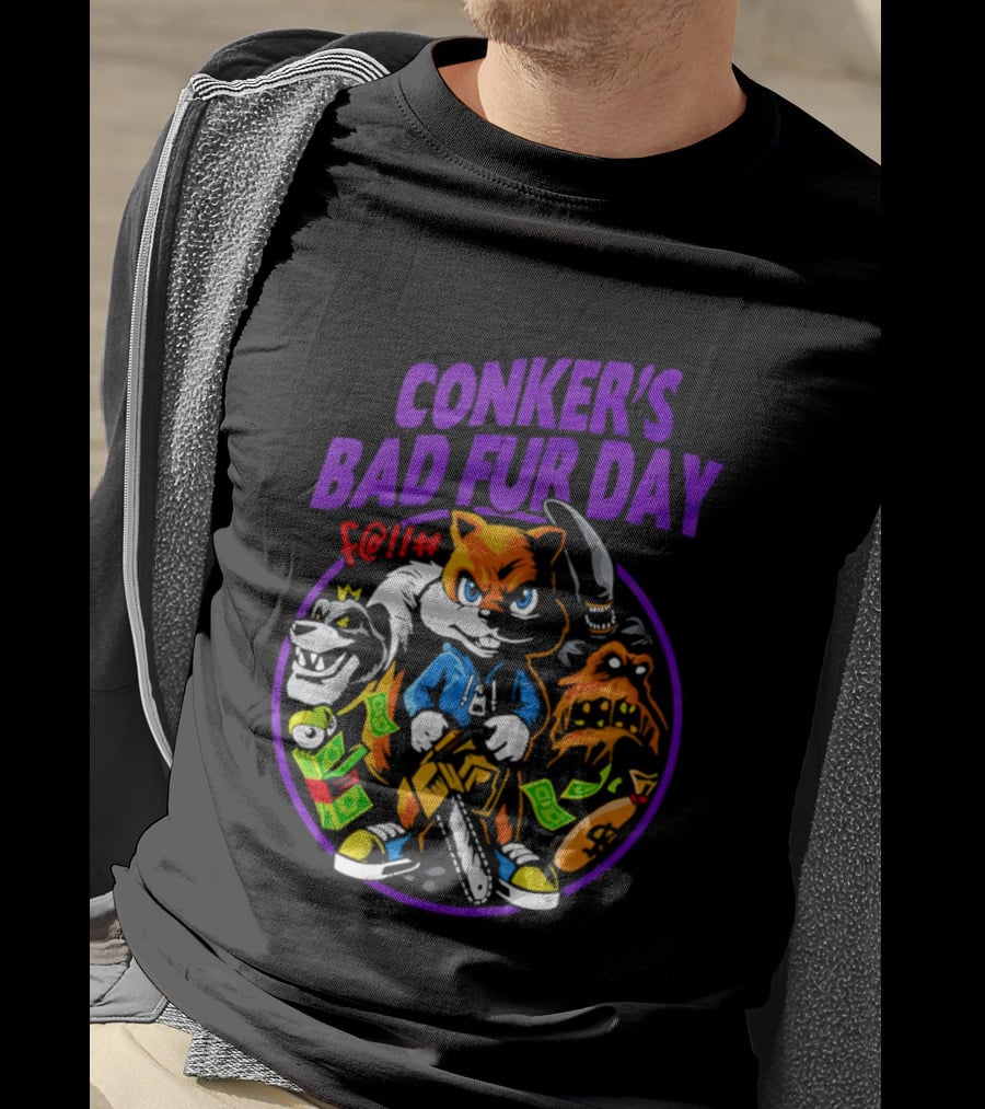 Conker's Bad Fur Day Chainsaw Squirrel Gaming Money T-Shirt