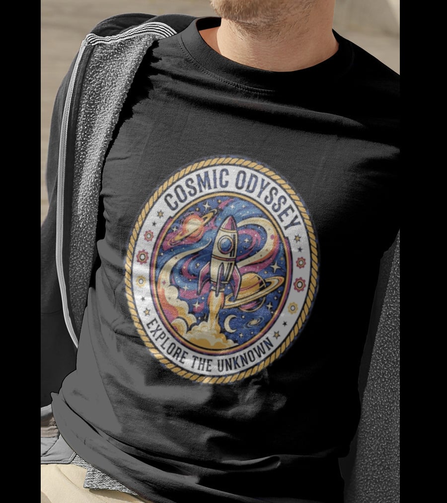 Cosmic Odyssey Rocket Launching Explore The Unknown Planets Space Adventure T-Shirt