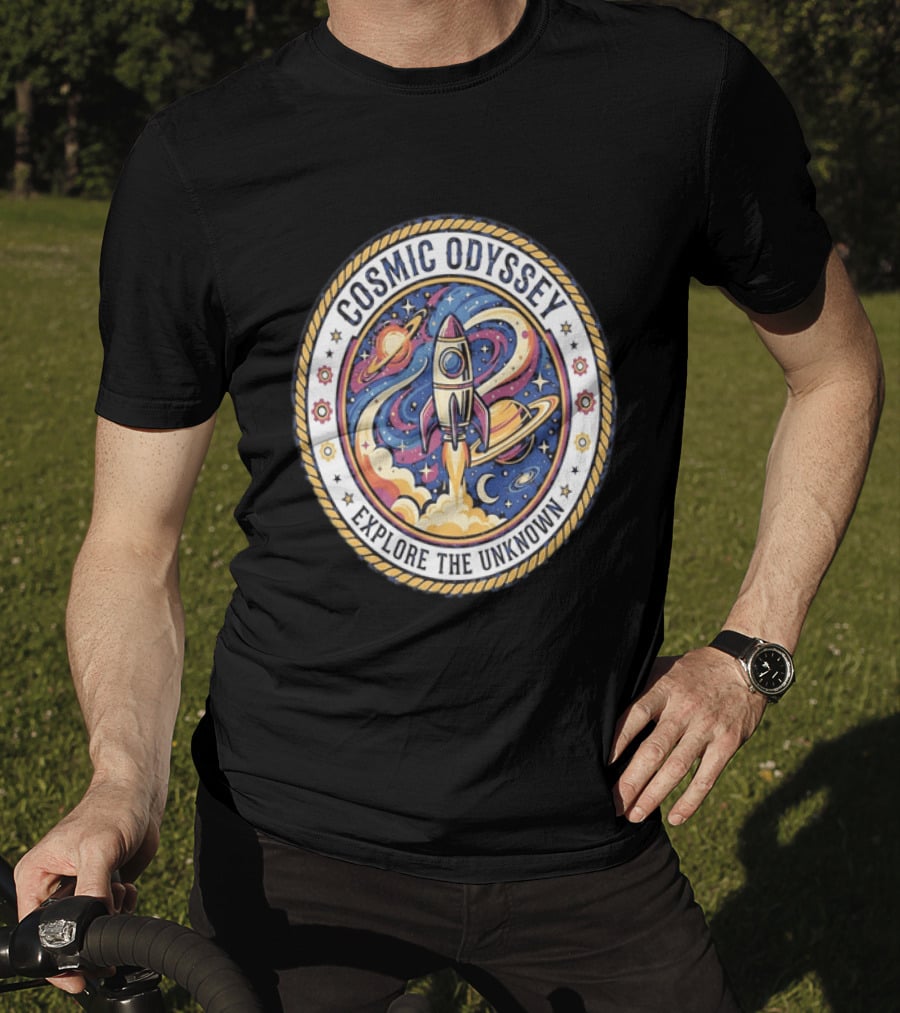 Cosmic Odyssey Rocket Launching Explore The Unknown Planets Space Adventure T-Shirt