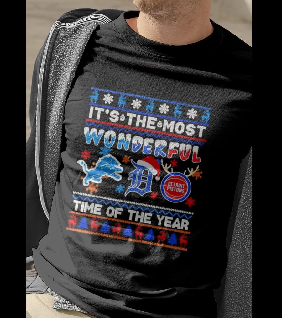 Detroit Lions And Pistons Christmas 2026 It's The Most Wonderful Time Of The Year T-Shirt